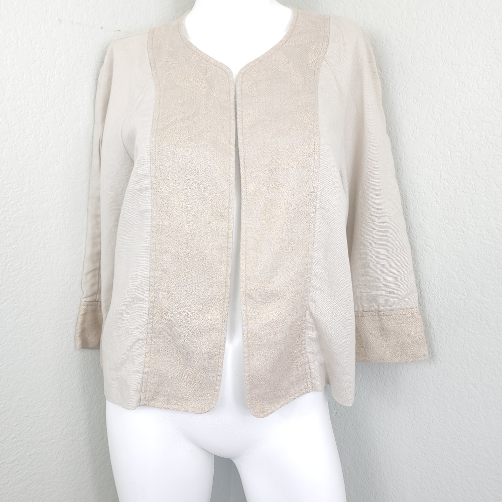 Coldwater Creek Beige Linen Open Jacket Size M